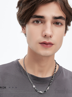 可刻字黑白锆石项链送男友礼物