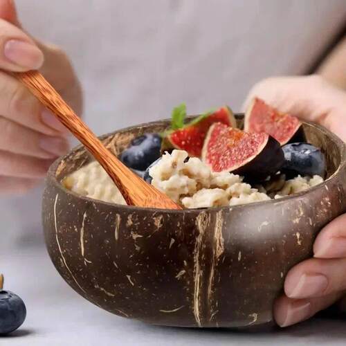 Natural Coconut Bowls For Serving Dishes Salad Oatmeal Yogur - 图0