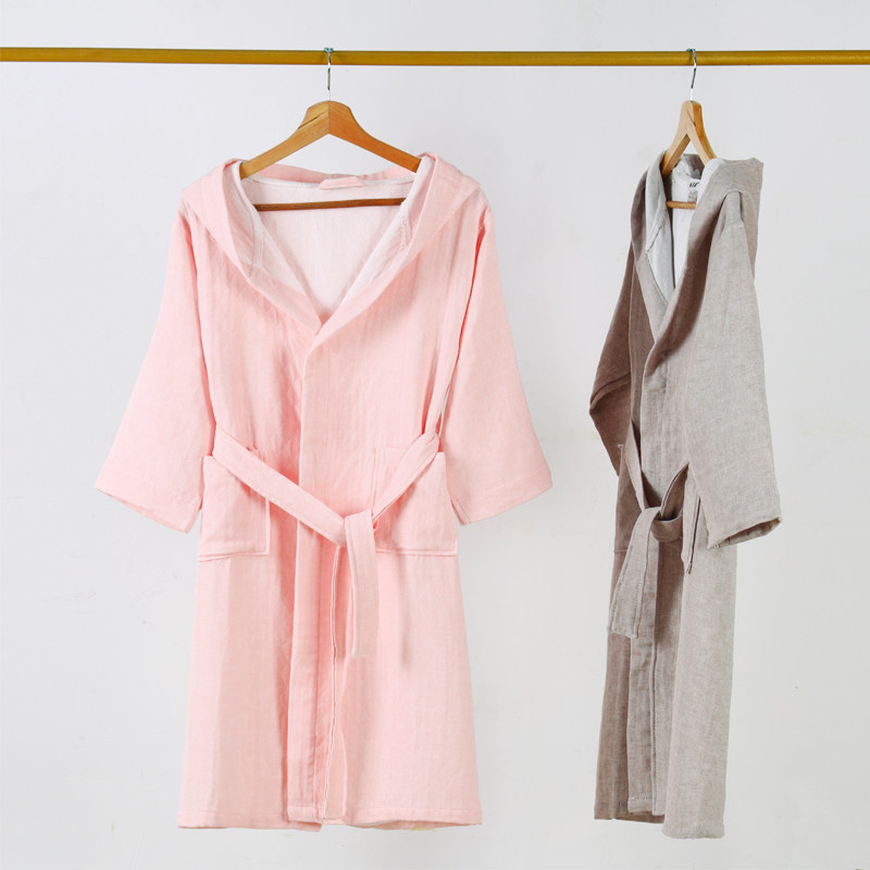 纯棉三层纱布带帽宝宝春夏双层浴袍 秋若薇睡袍/浴袍