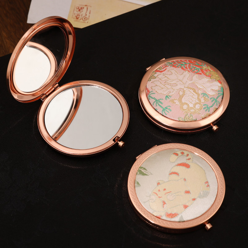 手工diy宋锦包布刺绣镜胚底座材料包随身补妆双面折叠小镜子复古,淘宝优惠券,粉丝福利购,淘宝优惠卷