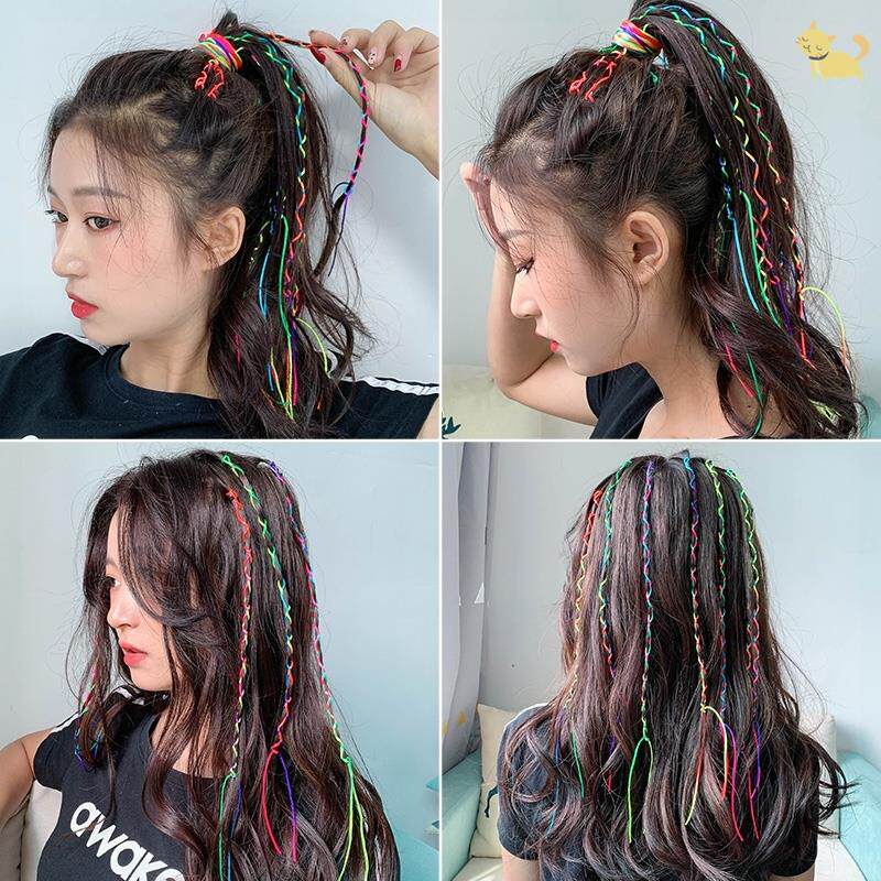 2021七彩编发绳彩色绳子儿童编发彩绳绑头发脏辫子发绳七彩线彩带