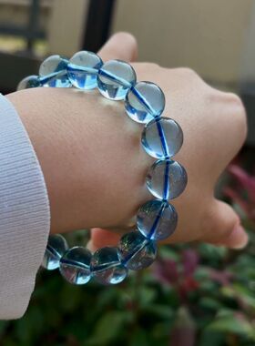 天然巴西冰透海蓝宝手链男女款蓝海蓝宝石圣蓝色水晶手串饰品