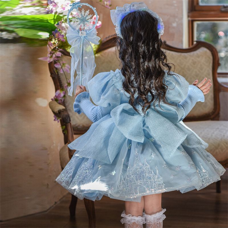 冰雪女童奇缘艾莎公主毛衣秋冬新款爱莎儿童洋气连衣裙洛丽塔礼服 - 图3