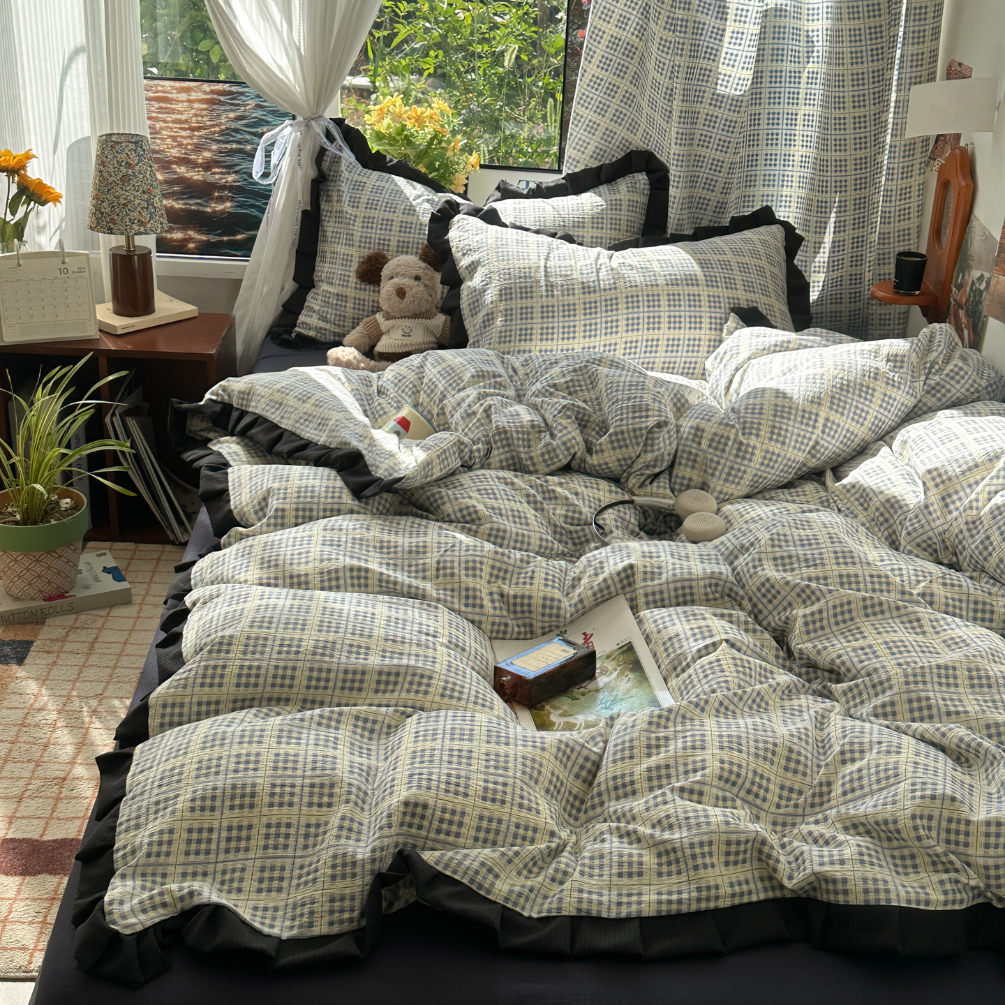 A类复古风格子双层纱纯棉四件套全棉2025新款床单被套宿舍三件套4