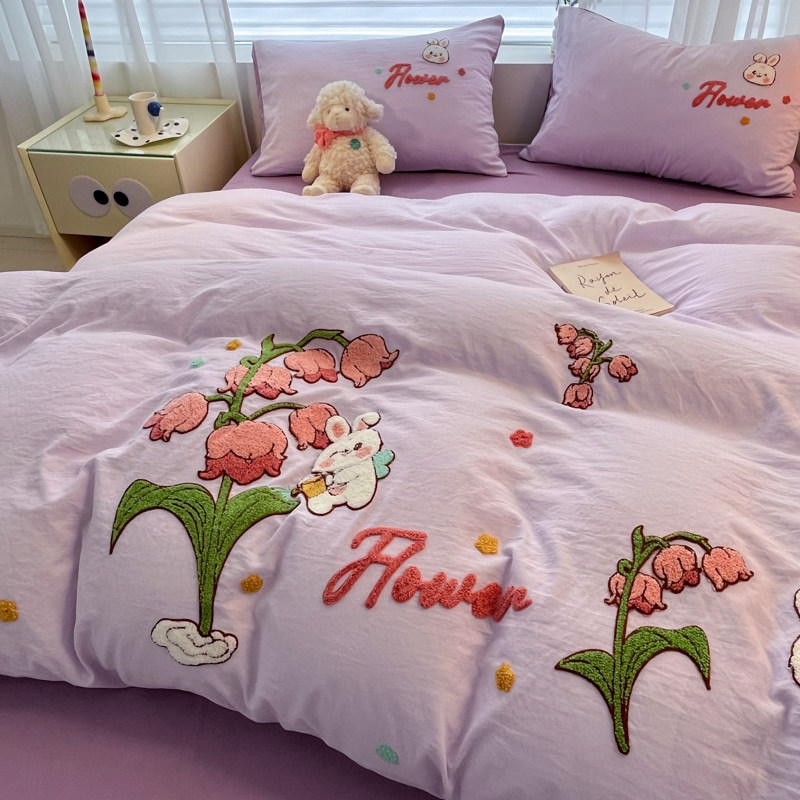 2025新款床上三件套纯棉学生宿舍1.2被套床笠加大床单四件套全棉4