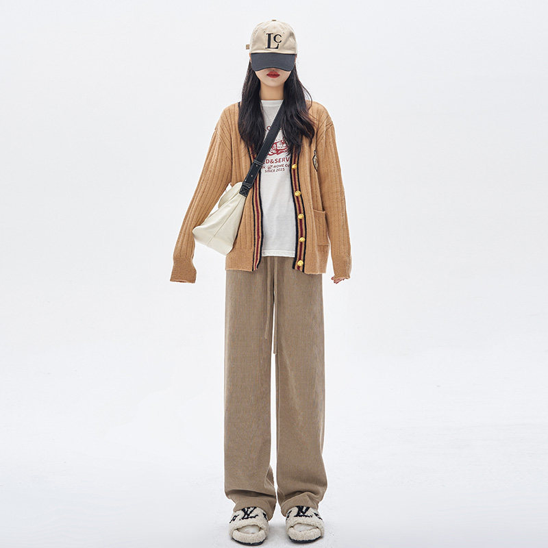 灰色雪尼尔阔腿裤灯芯绒针织裤子 星娅妃休闲裤