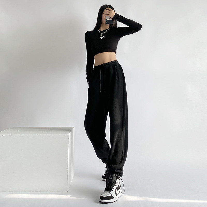 灰色宽松束脚春装秋冬季加绒阔腿裤 星娅妃休闲裤