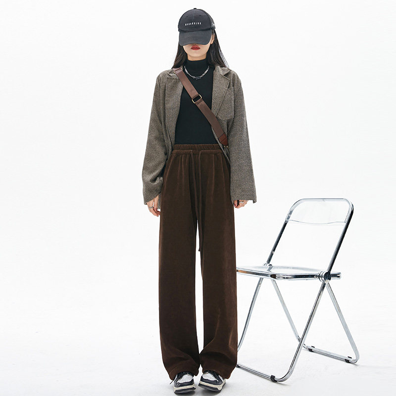 灰色雪尼尔阔腿裤灯芯绒针织裤子 星娅妃休闲裤