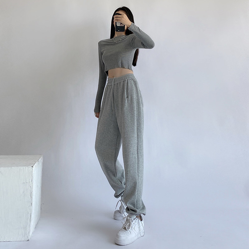 白灰色女春秋冬季2022宽松束脚卫裤 星娅妃休闲裤