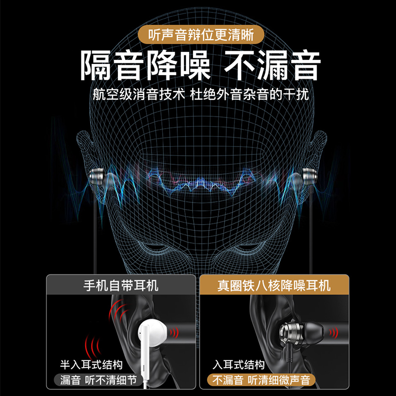 八核圈铁重低音炮适用华为耳机入耳式高音质游戏吃鸡降噪有线耳麦 - 图1