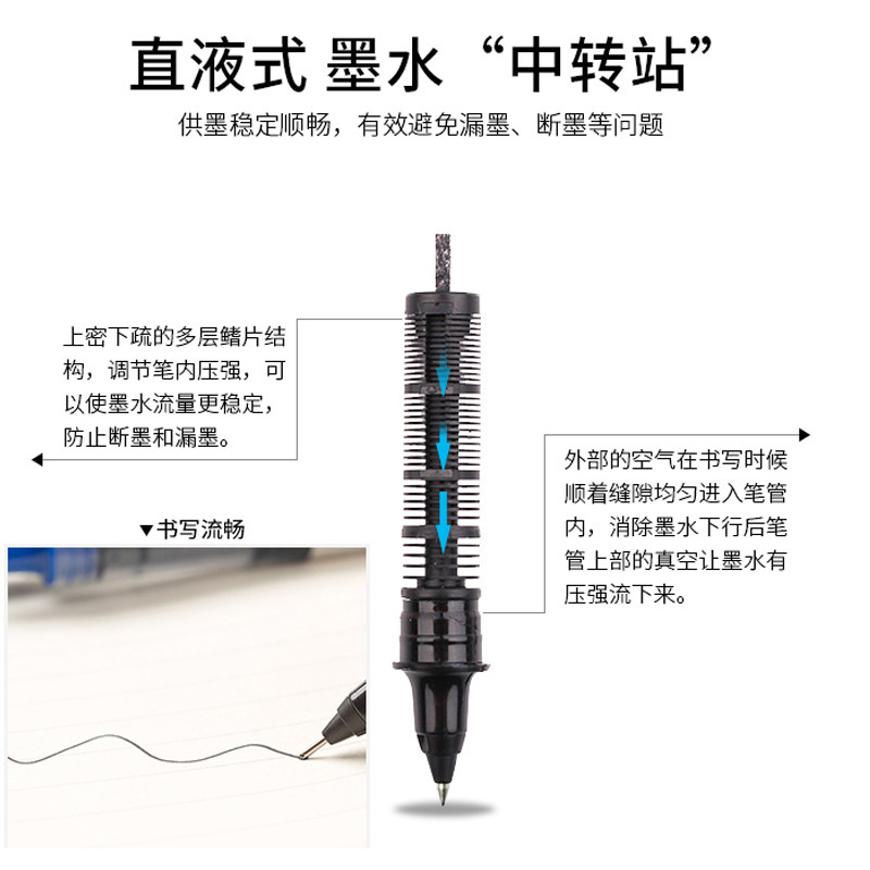 白雪直液式走珠笔0.5 mm黑色黑水笔 知本办公中性笔