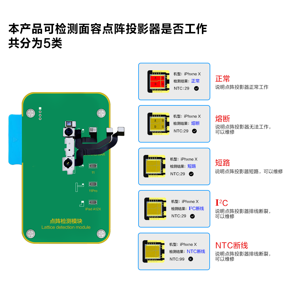 JCID精诚第三代点阵检测模块 听筒泛光 面容排线 熔断修复仪 V1S - 图2