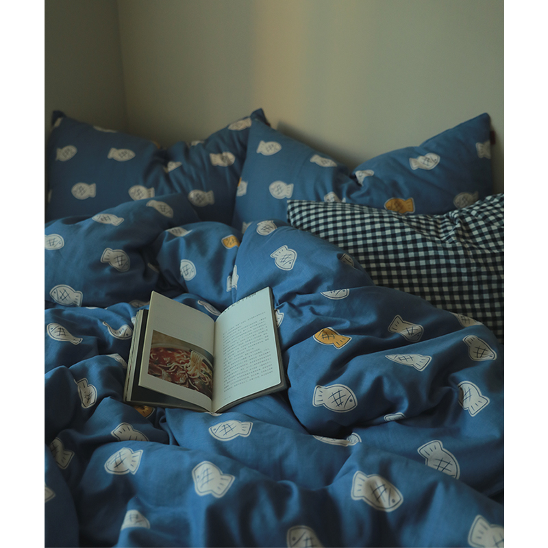 MLG丨咕噜小鱼饼日系氛围感双层纱可爱纯棉单件床单床笠被套枕套 - 图0