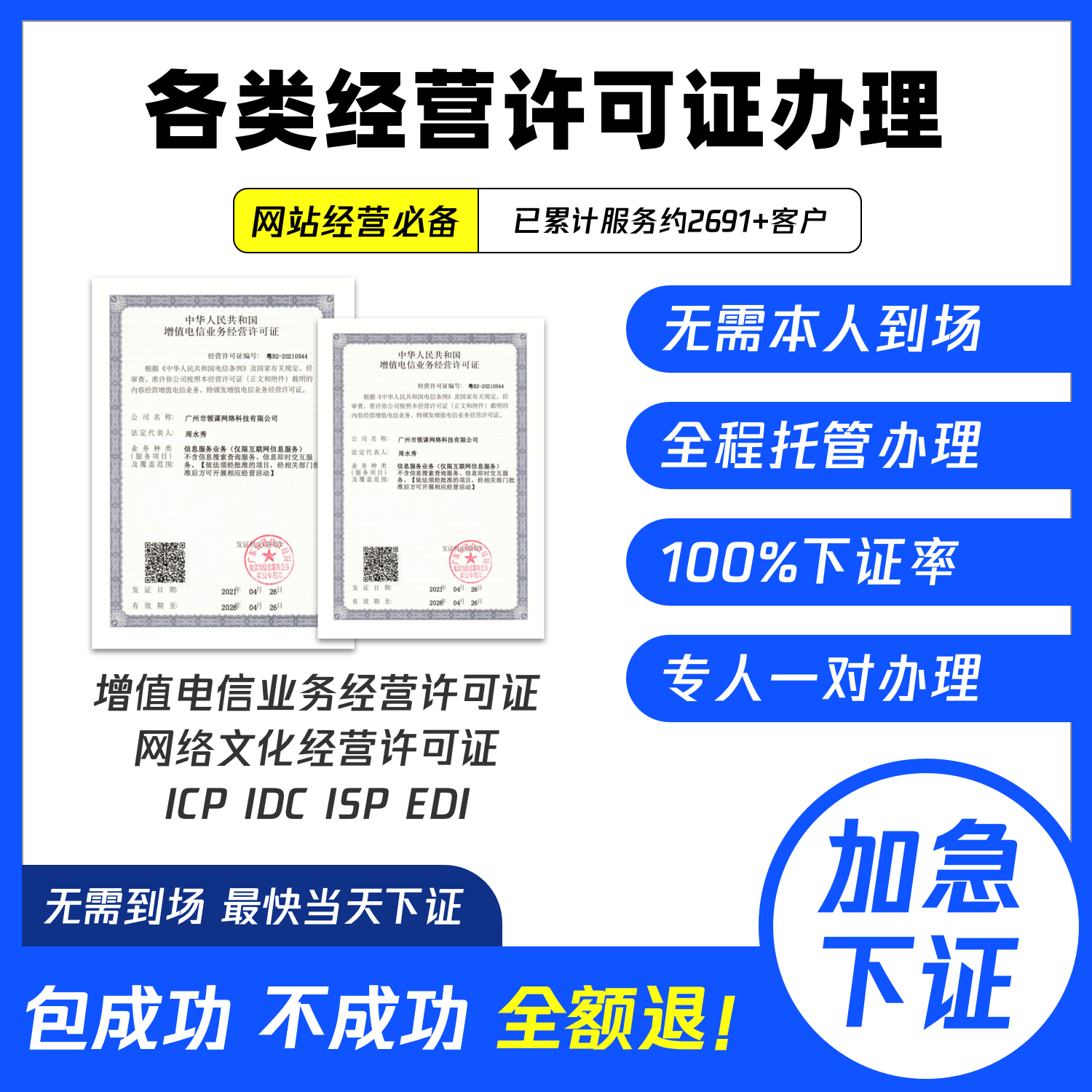 ICP网络文化经营许可证文网文直播资格许可证增值电信经营业务许