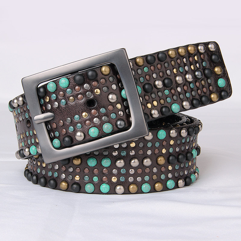 梦思隆千颗手工铆钉针扣纯牛皮腰带 梦思隆服饰腰带/皮带/腰链