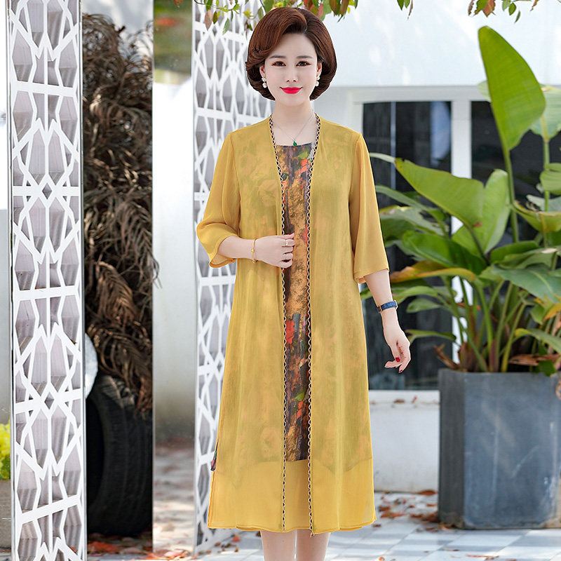 新款中年夏装中长款季雪纺连衣裙子 智杨服饰中老年女装