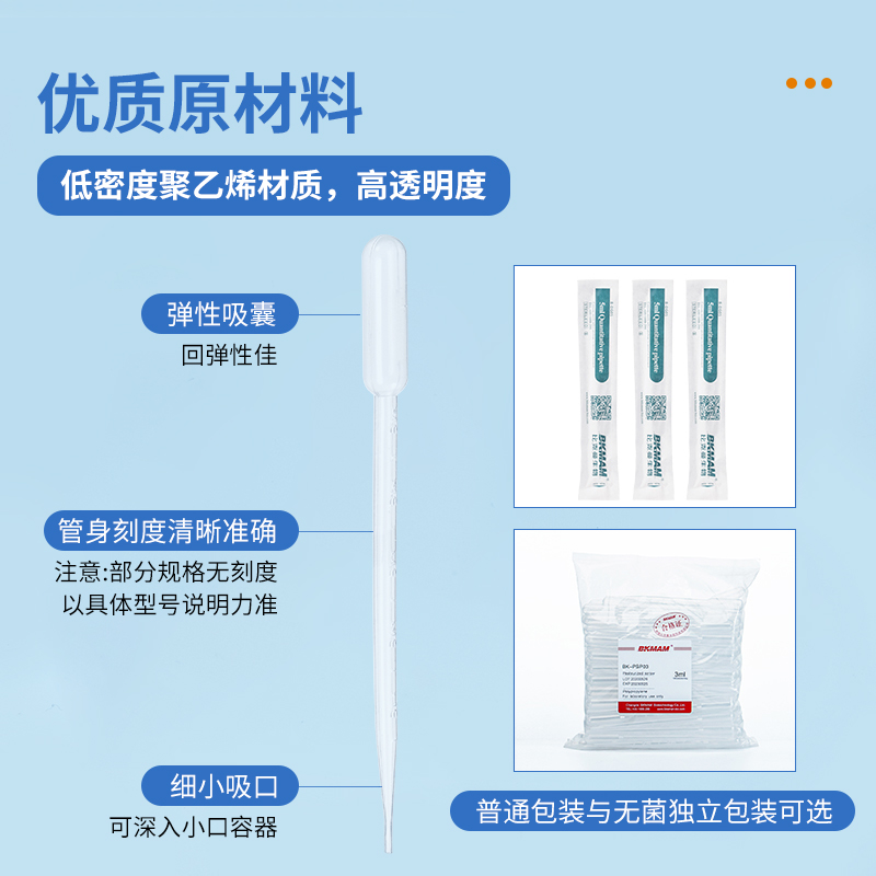 比克曼生物一次性塑料滴管吸管巴氏移液吸管带刻度加厚加长1ml 2ml 3ml 5ml 10ml无菌独立包装 - 图1