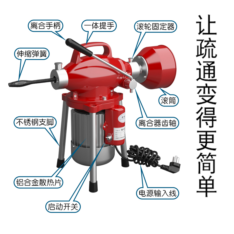 专业通下水道疏通神器通下水道专用工具电动管道疏通机器马桶万能-图1