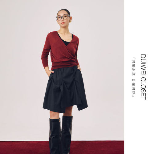 DUIWEI云感纤薄羊绒交领针织衫芭蕾极简雅致长袖秋冬套头空调衫 - 图0