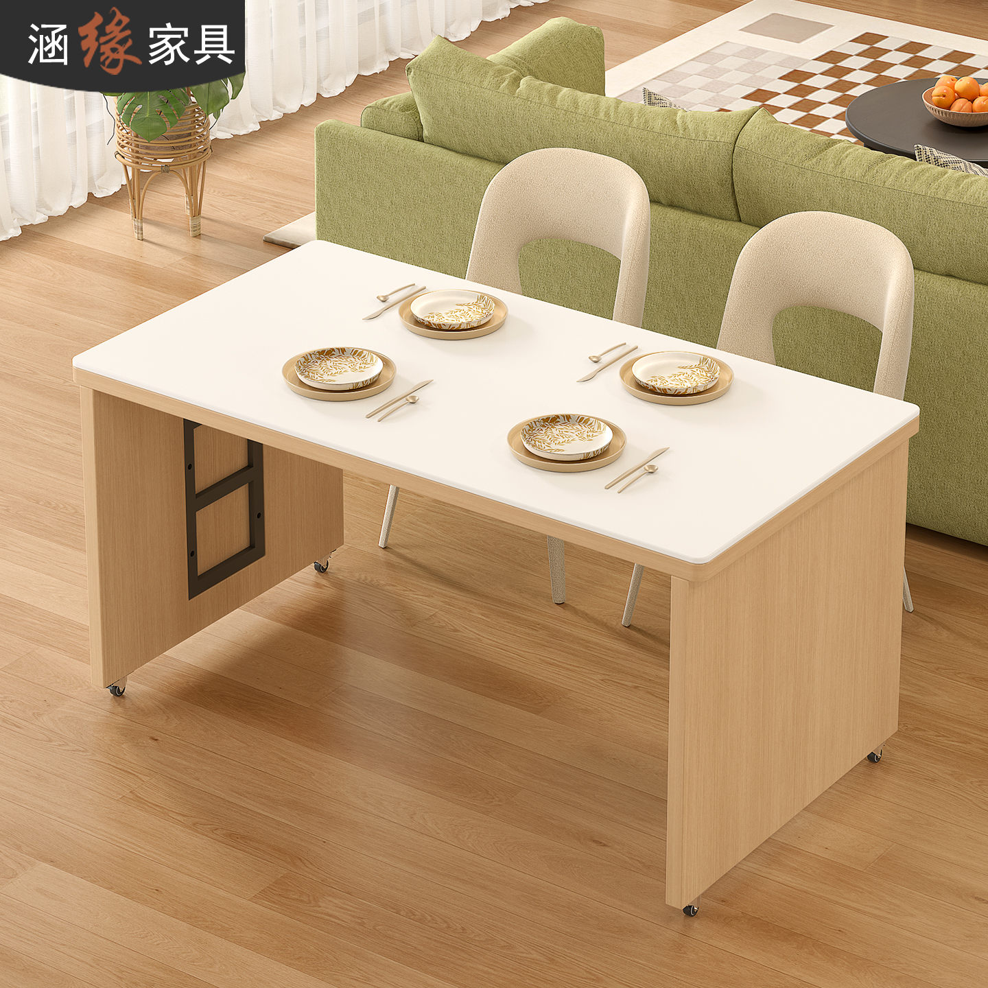 可移动岩板餐桌家用小户型带轮移动桌子多功能移动饭桌吧台桌E89 - 图0