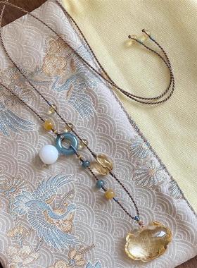 高货吊坠绳黄水晶翡翠平安扣编绳项链可挂如意金锁蜜蜡佛牌配绳