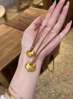 金光闪闪小胖福项链2026新款爆款国潮新中式锁骨链百搭金坨坨颈链