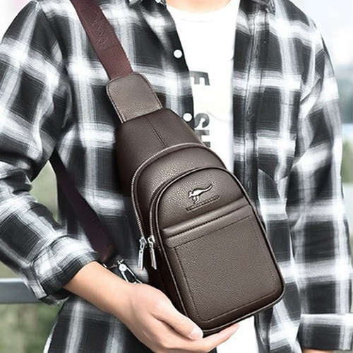 Кенгуру, нагрудная сумка, кожаная сумка через плечо, трендовая сумка на одно плечо, из натуральной кожи, городской стиль