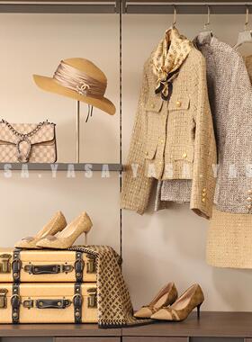 YASA【金色小香风】样板房衣帽间现代轻奢女士衣柜连衣裙皮箱包包