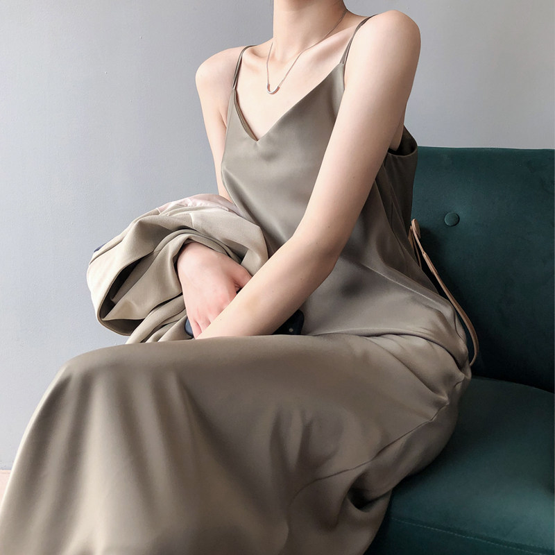 冰丝吊带女士性感睡衣裙长款家居服 荷夕妍睡裙