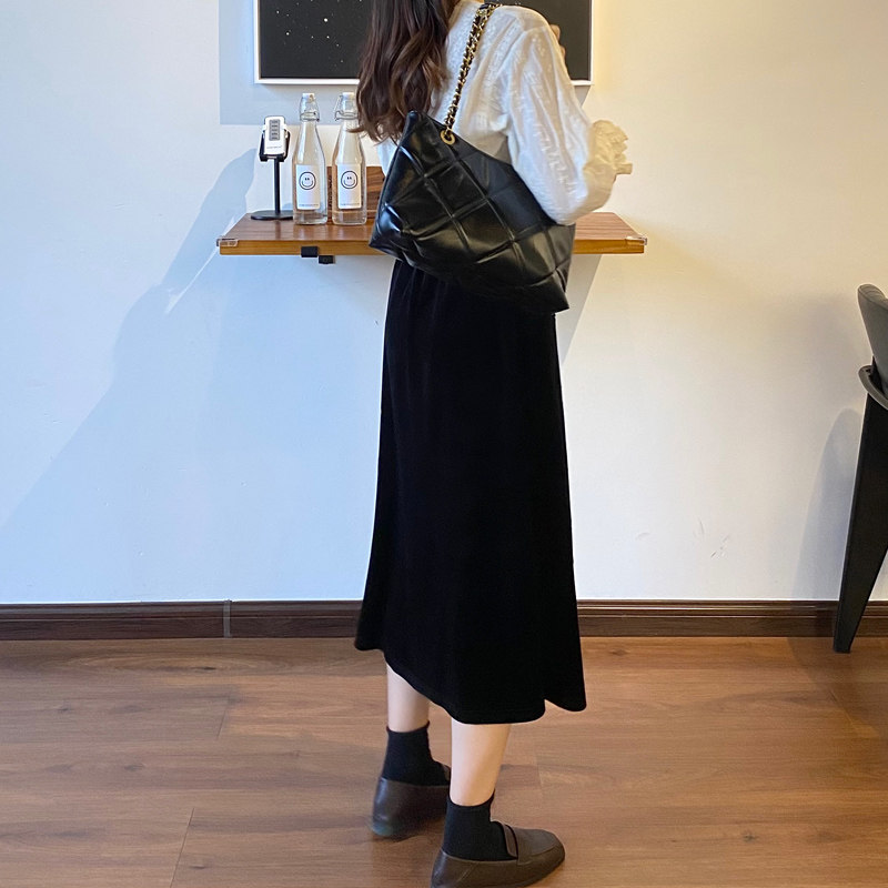 趣笙秋冬a字裙高腰金丝绒半身裙 趣笙半身裙