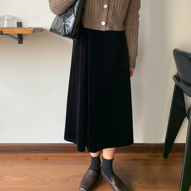 趣笙秋冬a字裙高腰金丝绒半身裙 趣笙半身裙
