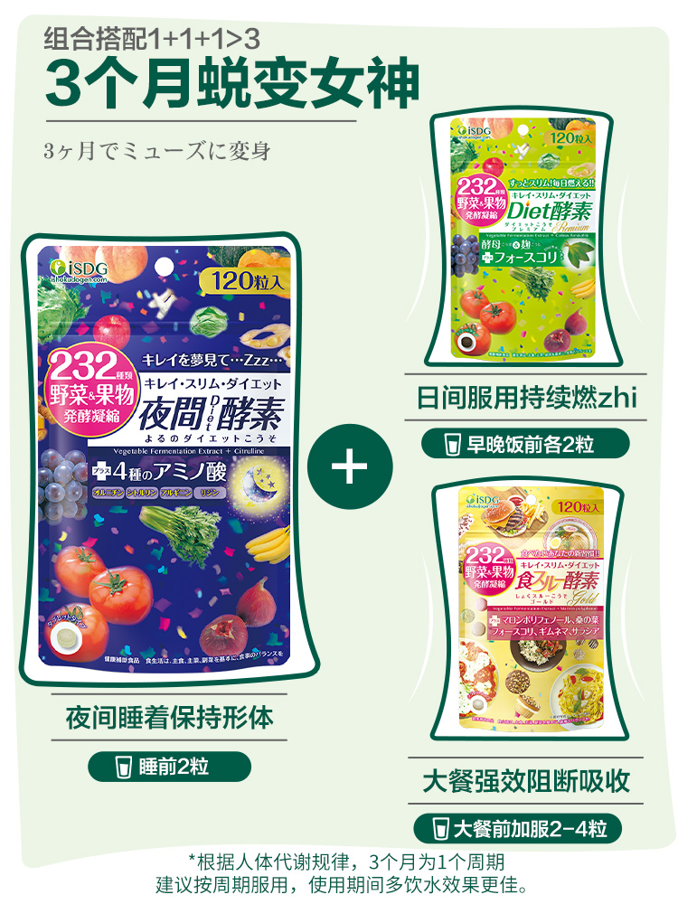 城港保健食品海外专营店ISDG日本diet酵素232植物果蔬水果孝素正品非酵素粉果冻梅软糖1