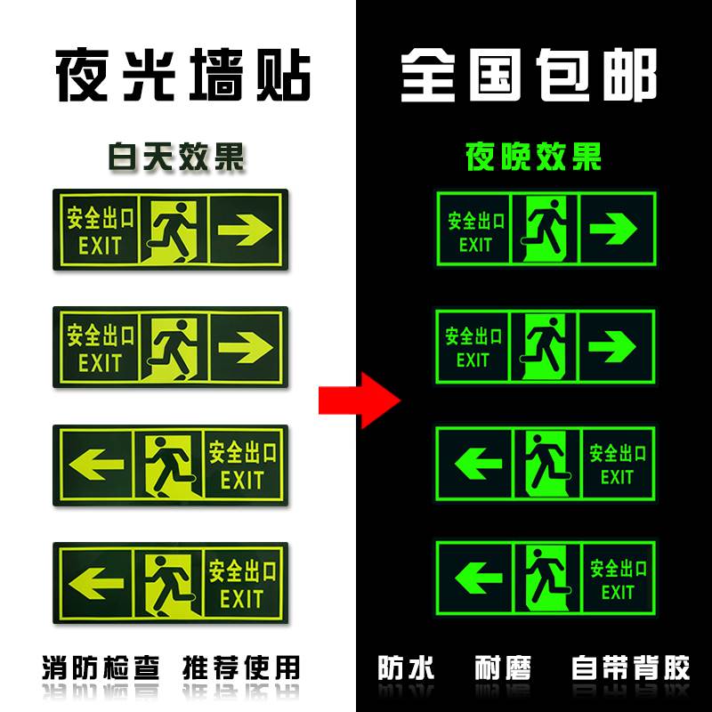 !张安2出全0口标识指示牌自发光荧光地贴夜光紧急通道楼梯地面提示牌圆形疏散逃生箭头标小心台阶当心地滑标 - 图1