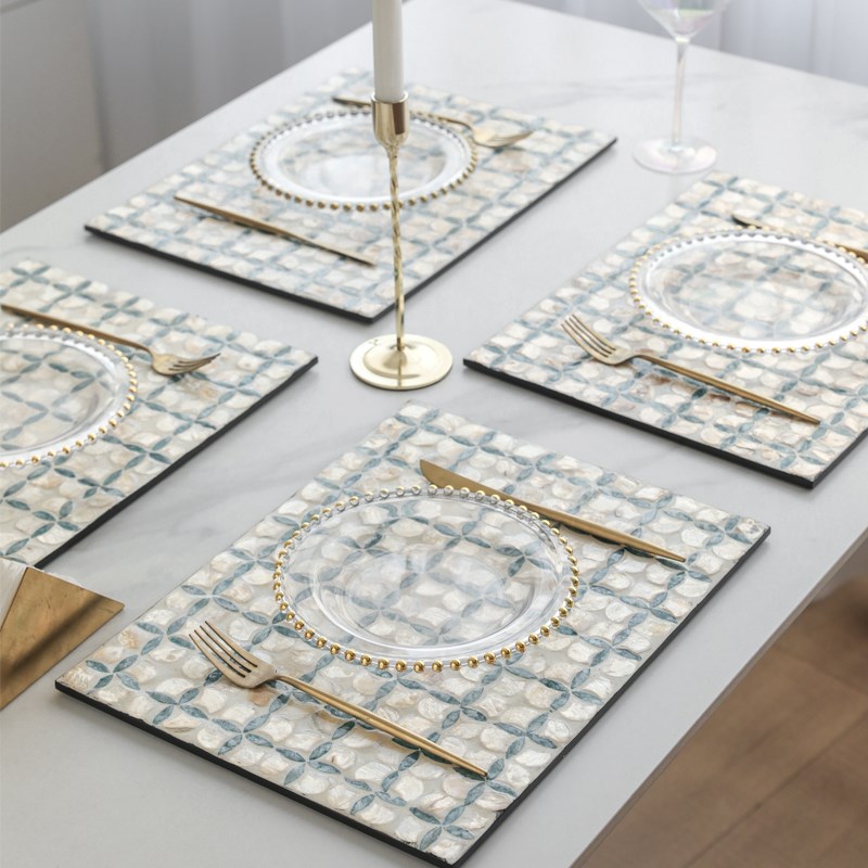 欧式贝壳餐垫高级长方形垫盘桌垫轻奢华桌面西餐垫家用餐台垫 - 图1