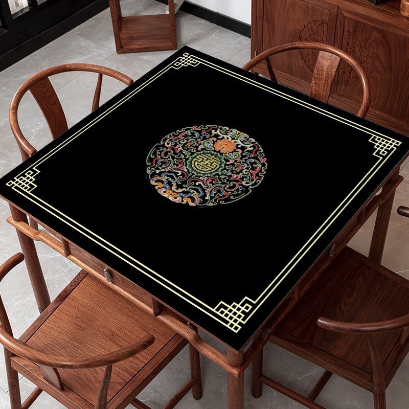新中式桌布防水防油免洗茶几垫静音皮革硅胶麻将桌正方形餐桌垫布