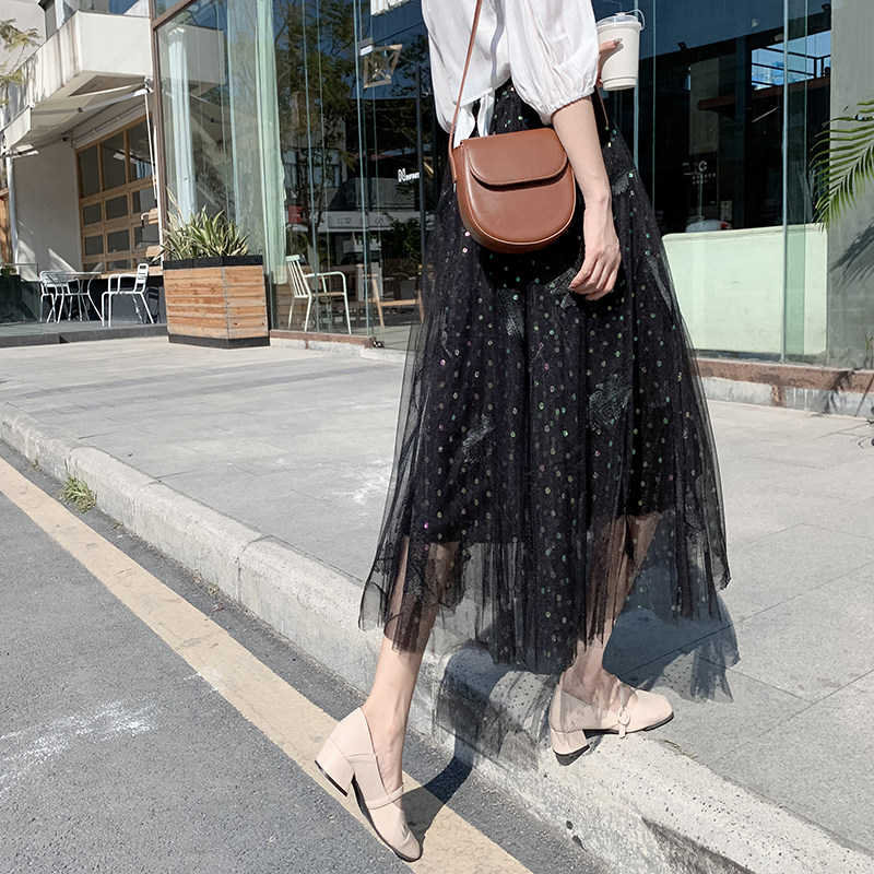 夏季羽毛刺绣重工网纱中长款半身裙 慈蒂半身裙