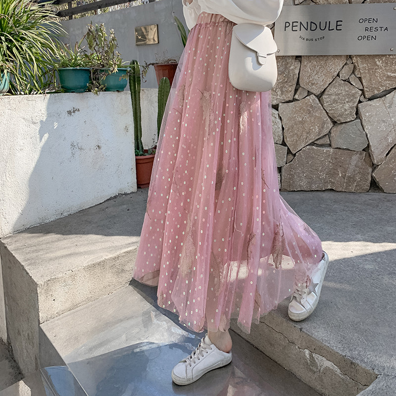 夏季羽毛刺绣重工网纱中长款半身裙 慈蒂半身裙