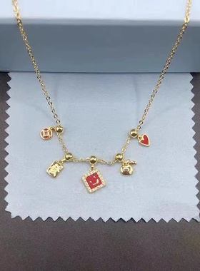 何家原厂925纯银萌趣笑脸五福临门项链轻奢高级锁骨链生日礼物