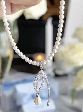 玫瑰花瓣项链轻奢高级设计925银925纯银水滴丝带结锁骨链女