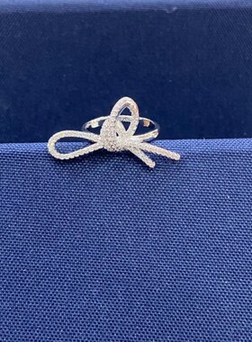 丝带蝴蝶结戒指女 925纯银食指戒简约轻奢个性婚礼指环925银