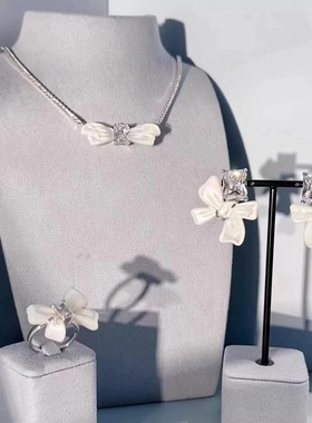 原厂纯银珠宝贝母项链蝴蝶结耳环轻奢优雅925纯银戒指方糖手链