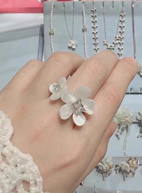 何家原厂925纯银小苍兰花簇戒指方糖蝴蝶结简约轻奢优雅女礼物