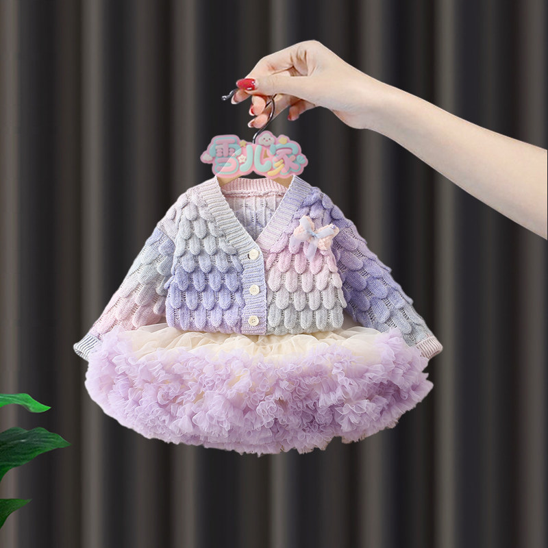 宝宝秋冬连衣裙套装女童毛衣开衫炸屁裙婴儿韩版甜美tutu裙公主裙,淘宝优惠券,粉丝福利购,淘宝优惠卷