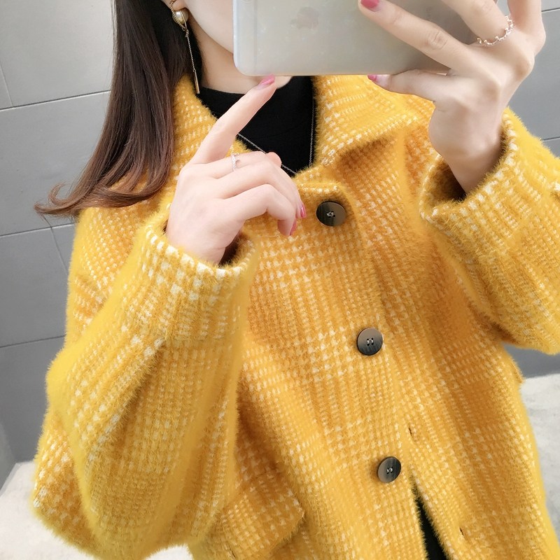 外套2020年新款仿水貂绒毛衣开衫 索思斐短外套