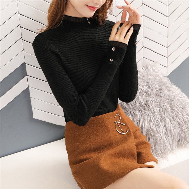 小个子短款蕾丝拼接2021春款打底衫 索思斐毛针织衫