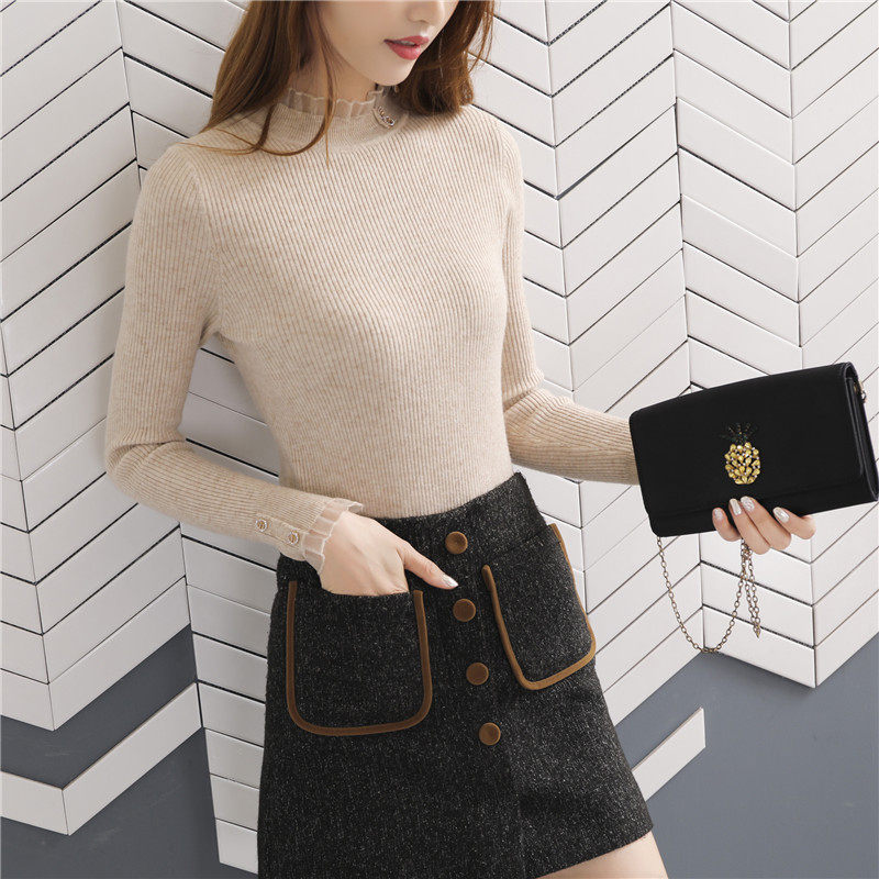 小个子短款蕾丝拼接2021春款打底衫 索思斐毛针织衫