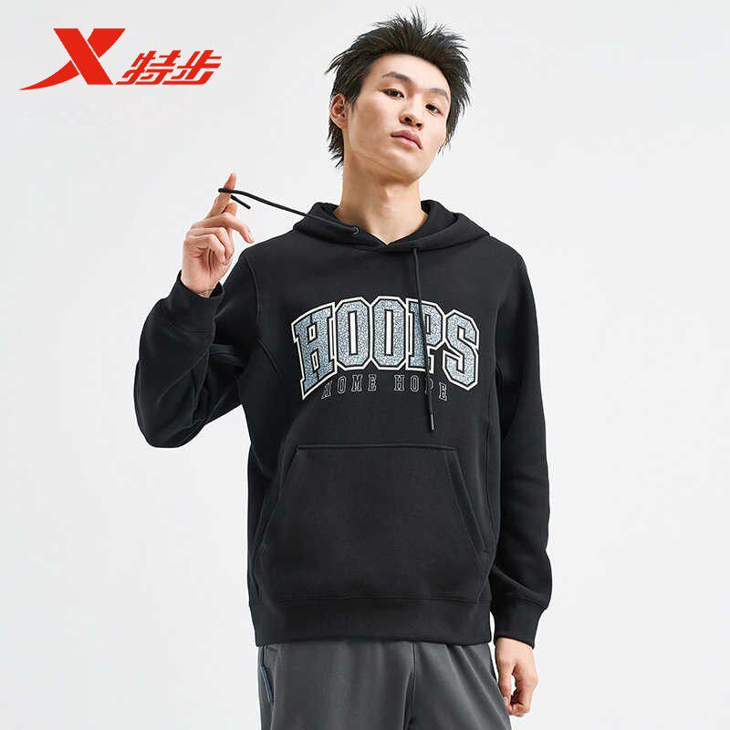 特步门店同款连帽卫衣男2025春新款印花百搭通勤外套975129930205