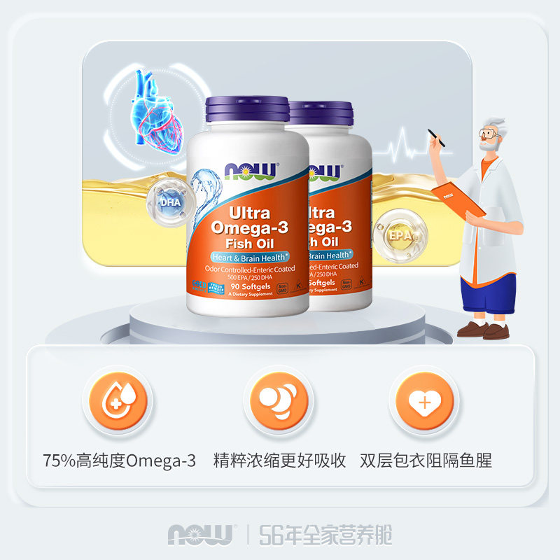 now foods诺奥精粹美国原装软胶囊 NOWBlueBlack海外鱼油/深海鱼油