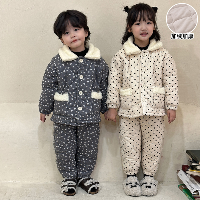 儿童睡衣冬季加厚款女童保暖宝宝加绒三层夹棉男童小孩家居服套装,淘宝优惠券,粉丝福利购,淘宝优惠卷