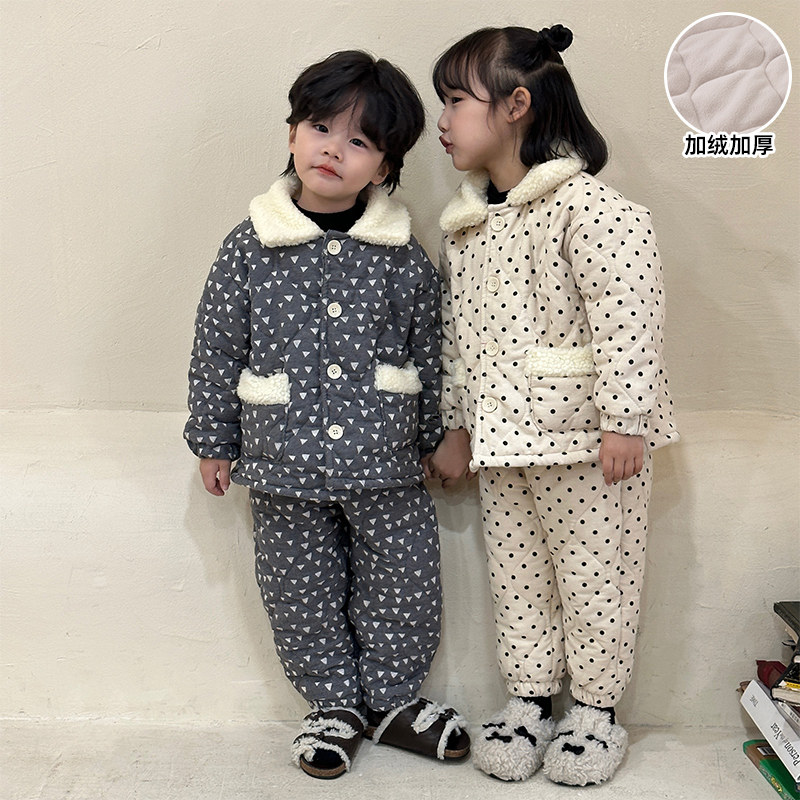 儿童睡衣冬季加厚款女童保暖宝宝加绒三层夹棉男童小孩家居服套装,淘宝优惠券,粉丝福利购,淘宝优惠卷
